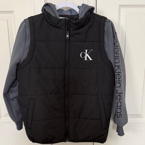 Calvin Klein Boys' Black and Gray Hooded Hybrid Jacket